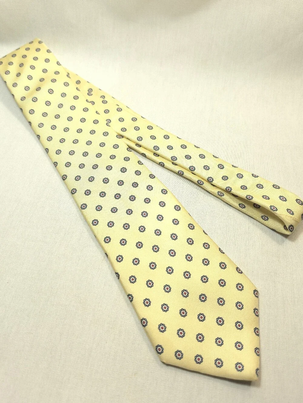 Liberty of London Cream Tie with Navy and Red Floral Dots